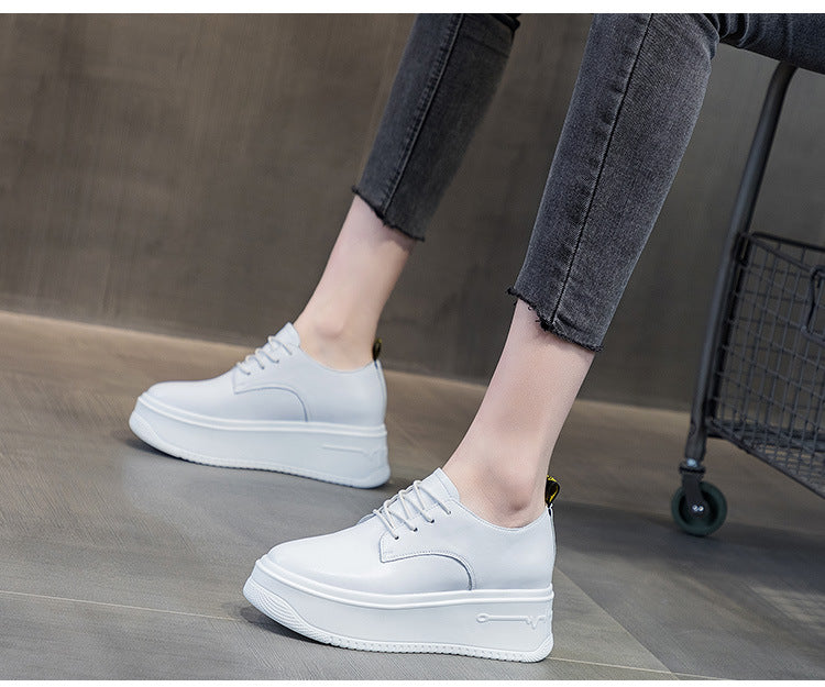 Women's Platform Muffin Lace-up Height Increasing Insole Leather Shoes