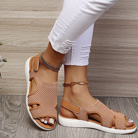 Women's Plus Size Breathable Stretch Flyknit Flat Sandals