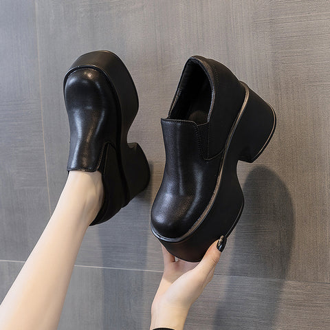 Buty skórzane wsuwane damskie ukryte buty na platformie w brytyjskim stylu