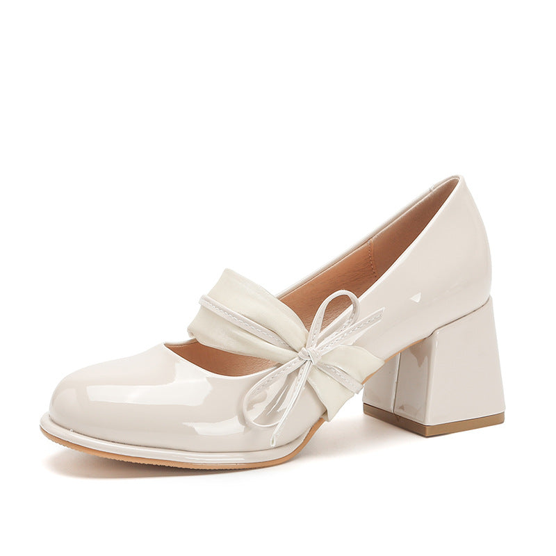 Unique Gentle Small Chunky Ribbon High Loafers