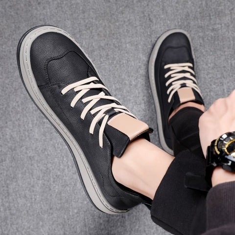 Men's Korean Fashion All-match Black Retro Leather Shoes