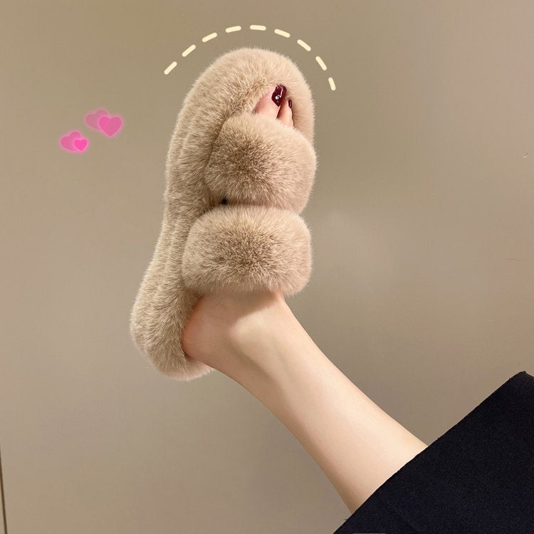 Women's Size Double Thickened Flat One-word Inner Room Thermal Slippers