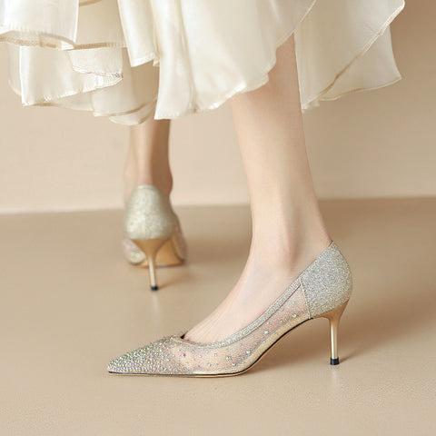 Women's Full Diamond Pointed High Stiletto Breathable Heels