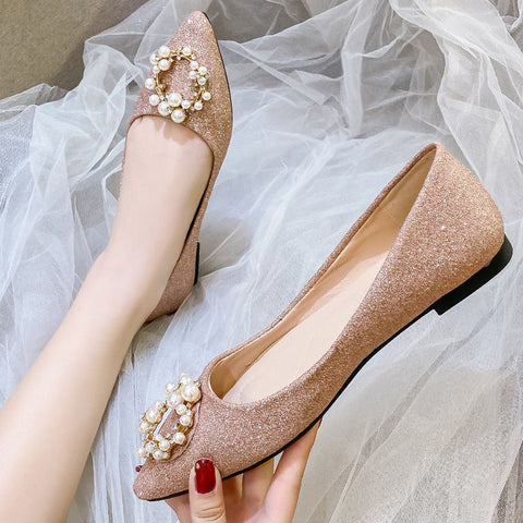 Women's Pregnant Pearl Pointed Flat Female Bridesmaid Women's Shoes
