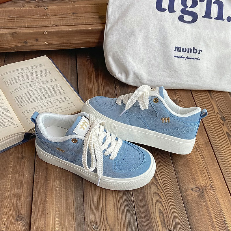 Women's Soft Ice Blue Bread Spring Suede Canvas Shoes