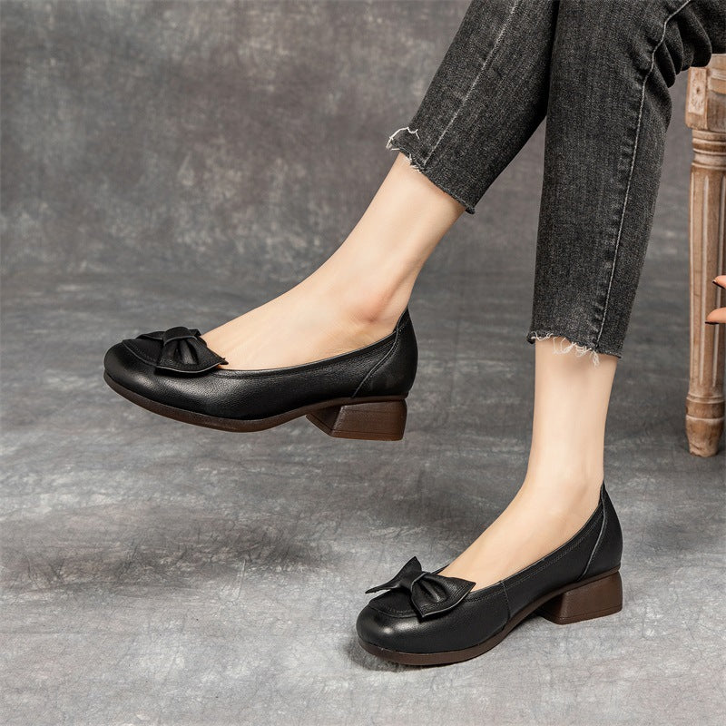 Women's Top Layer Cowhide Soft Bottom Low-cut Heels