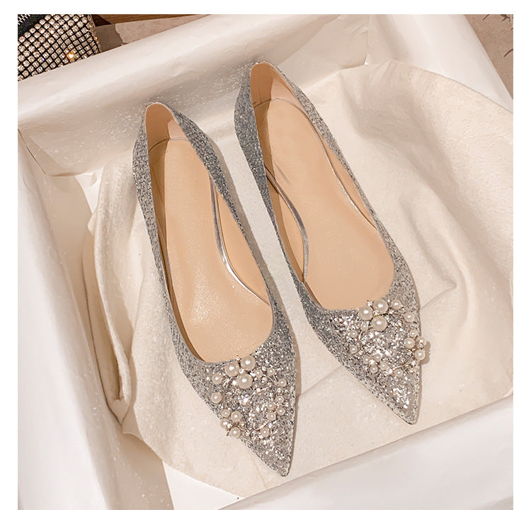 Women's Pregnant Pearl Pointed Flat Female Bridesmaid Women's Shoes