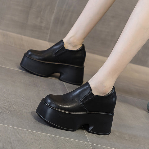 Buty skórzane wsuwane damskie ukryte buty na platformie w brytyjskim stylu
