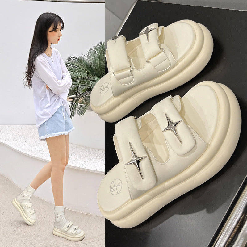 Women's Summer Outdoor Fashionable High-end Thick-soled Cross Star Super Slippers