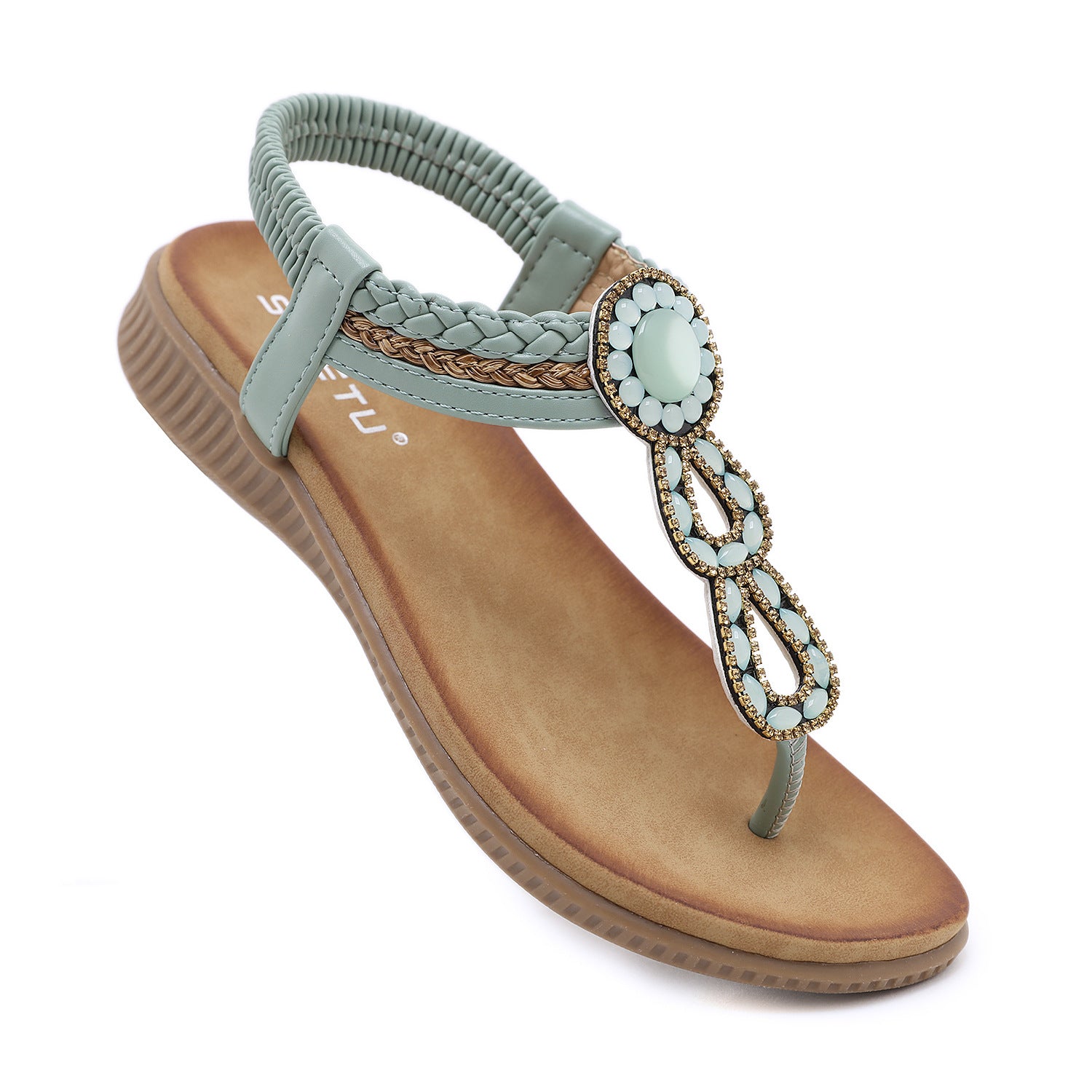 Bohemian Rhinestone Comfortable Round Head Seaside Sandals