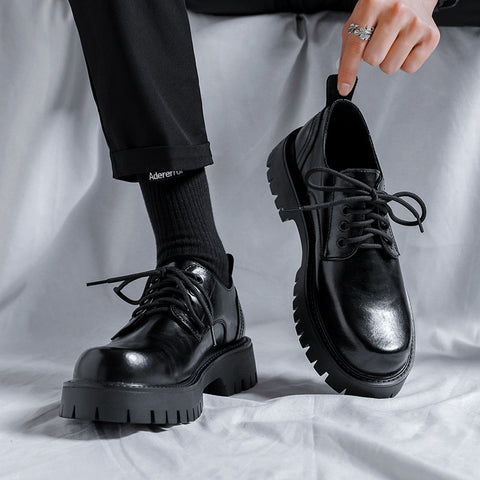 Scarpe da uomo in pelle nera di grandi dimensioni stile britannico all-match college vintage
