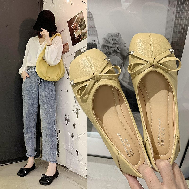Women's Color Bow Flat Pumps Slip-on Low Loafers
