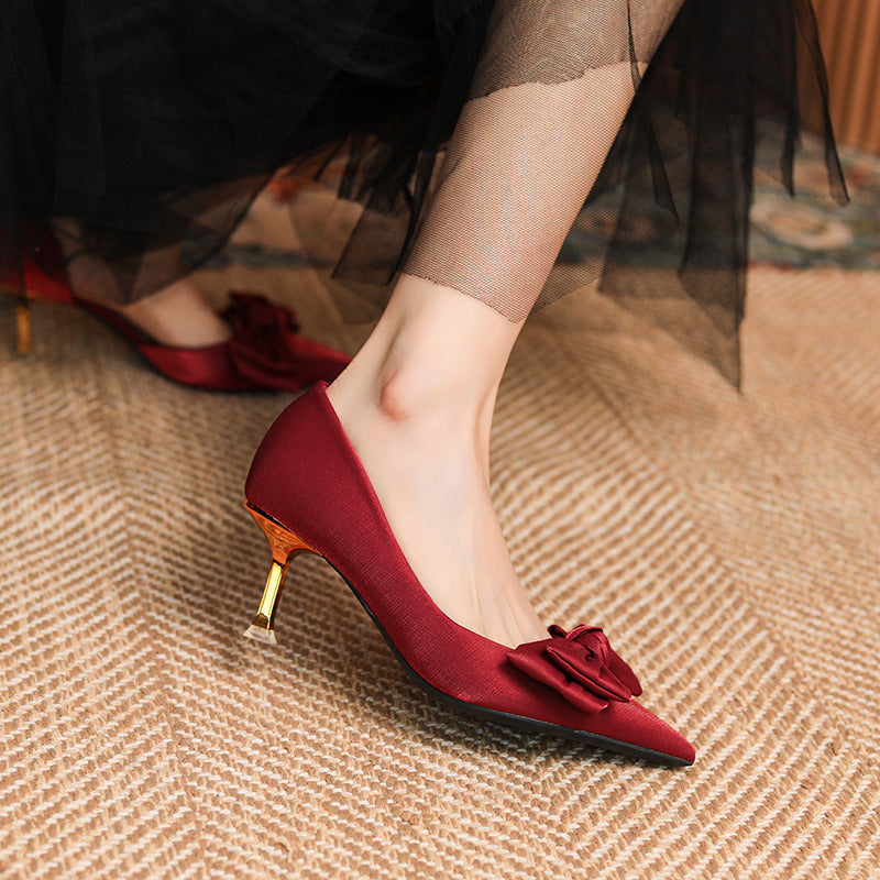 Women's Wine Red Wedding Xiuhe High Stiletto Pointed-toe Women's Shoes