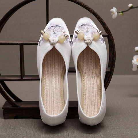Women's Silk Cotton Flat Chinese Style Embroidered Canvas Shoes
