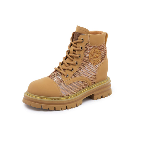 Women's Cowhide Height Increasing Insole Transparent Mesh Boots