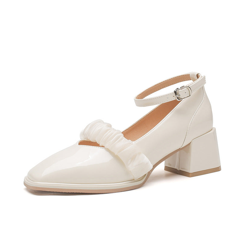 Women's Spring Fairy Style Patent Square Toe Low-cut Women's Shoes