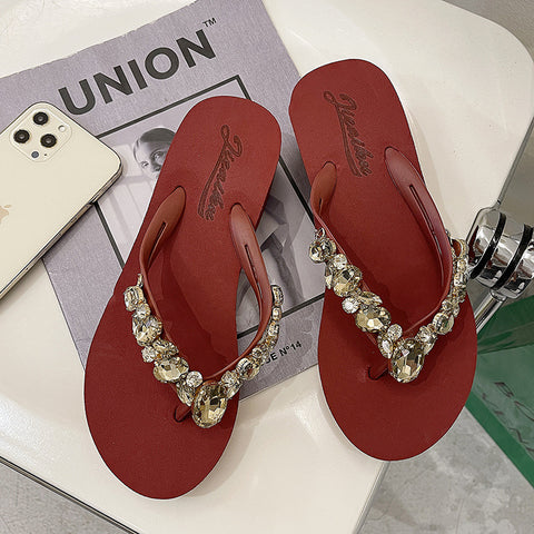 Women's Rhinestone Platform Flip-flops Summer Outdoor Fashion Korean Style Slippers