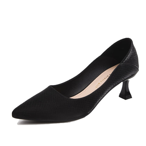Women's High Pointed Toe Black Soft Surface Heels