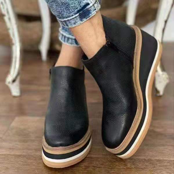 Women's Flat Side Zipper Shallow Mouth Ankle Boots