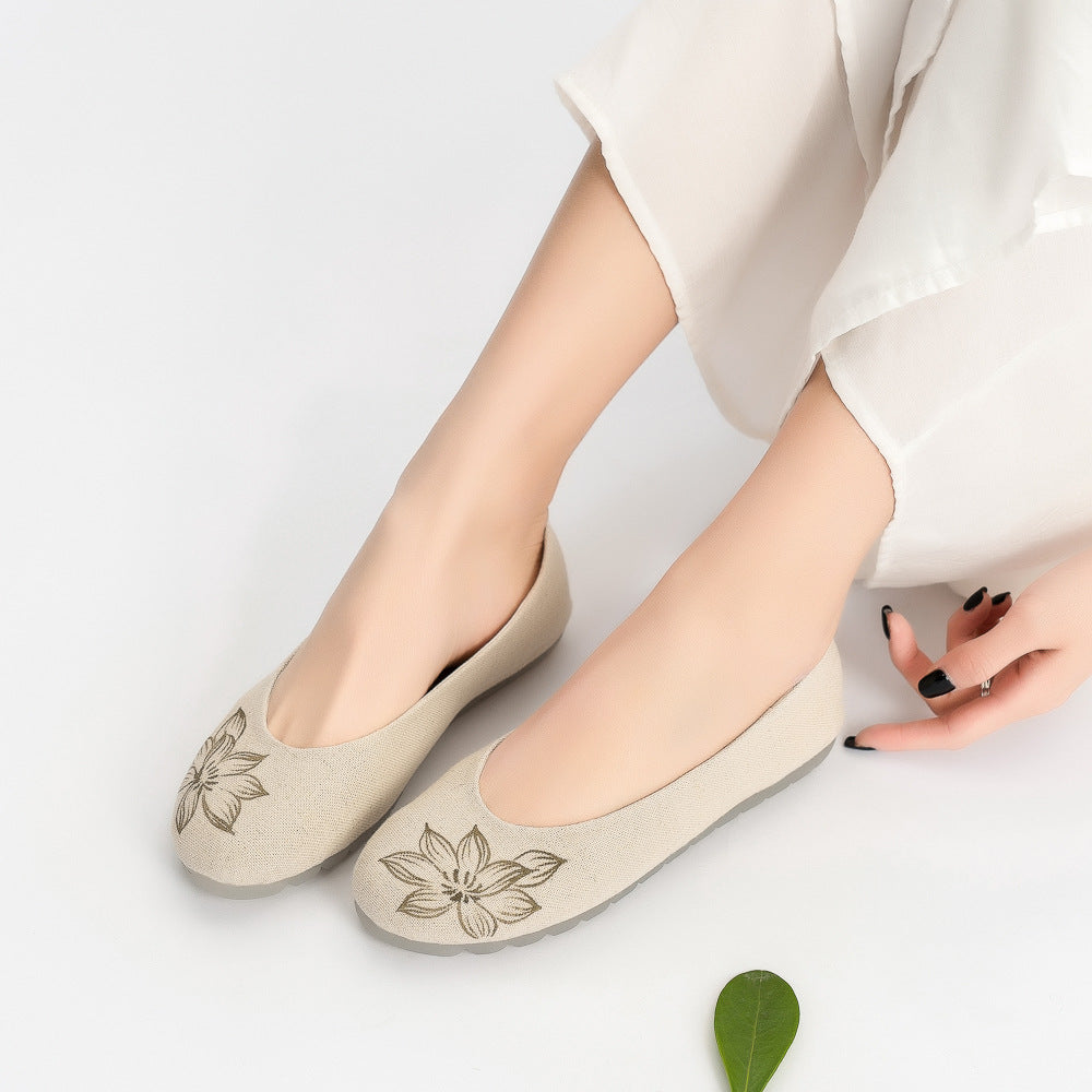 Women's Tea Clothes Pumps Breathable Lotus Jelly Bottom Cotton Canvas Shoes