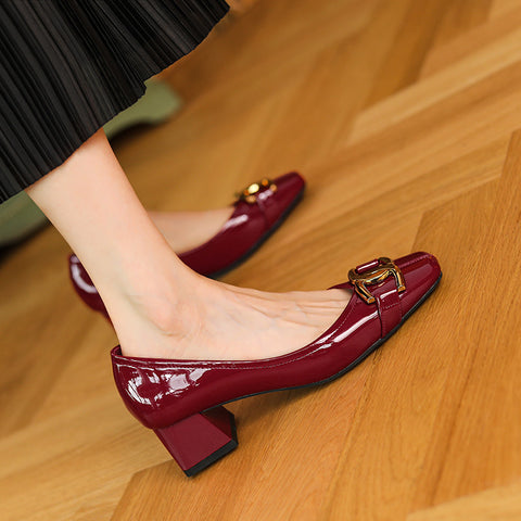 Damskie masywne francuskie Retro dwukierunkowe patentowe metalowe buty damskie