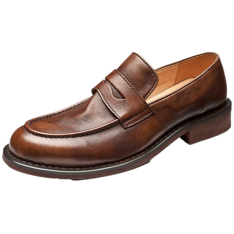 Men's British Penny First Layer Cowhide Handmade Slip-on Loafers