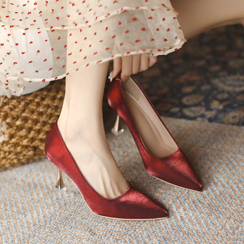 Female Wine-red High Not Tired Feet Heels