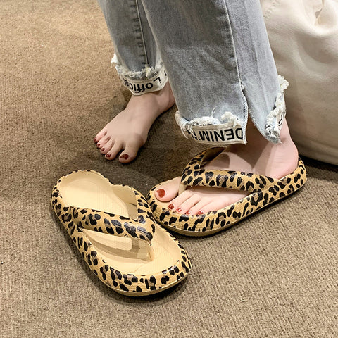 Women's Wear Summer Toe Thick Bottom Fashion Leopard Slippers