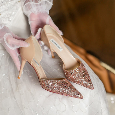 Women's Sequined Style Adult Ceremony Stiletto Hollow Bridal Women's Shoes