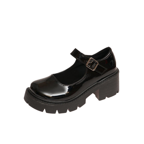 Zapatos de cuero con hebilla de tacón estilo pijo plataforma Mary Jane para mujer