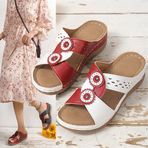 Women's Size Summer Retro Flower Flat Round Head Sandals