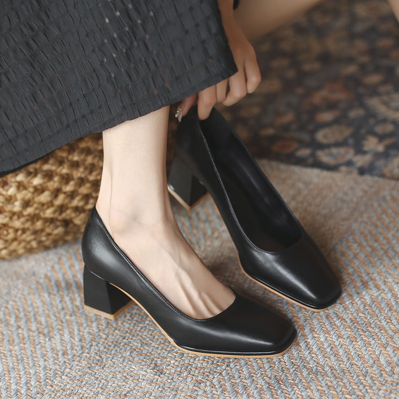 Women's Chunky Pumps Mid Professional Black High Women's Shoes