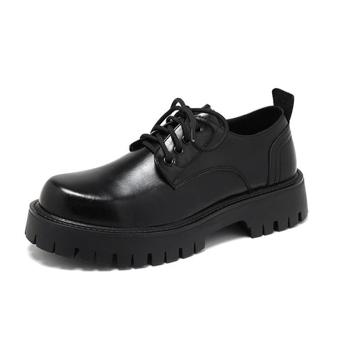 Zapatos de cuero negro Vintage universitarios de talla grande estilo británico que combinan con todo