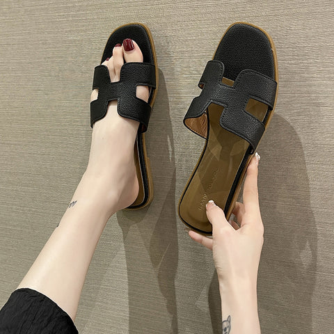 Solid Color Square Toe Slip-on Soft Sandals