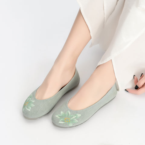 Women's Tea Clothes Pumps Breathable Lotus Jelly Bottom Cotton Canvas Shoes