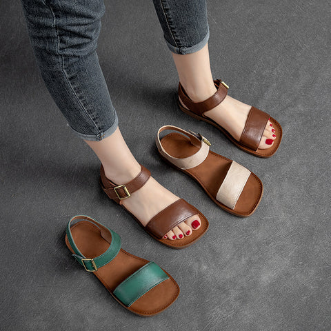 Women's Flat Velcro Solid Color Roman Style Sandals