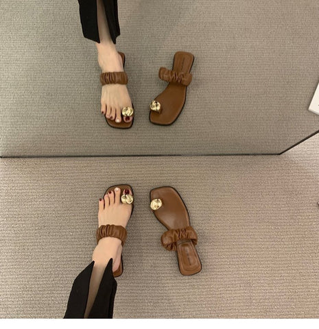 Women's Niche Slip-on French Style Flat Roman Sandals