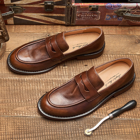 Handgefertigte Slip-On-Loafer aus britischem Penny-First-Layer-Rindsleder für Herren