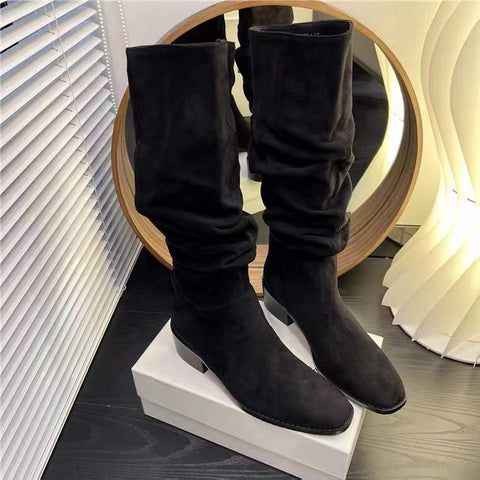 Women's Thick Pointed Toe High Leg Brown Boots