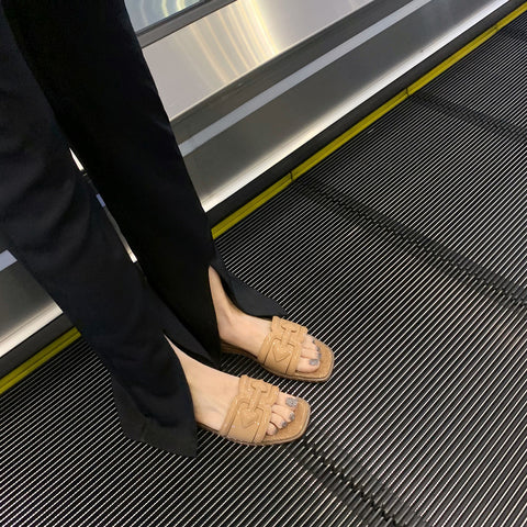 Mom Summer Fashion Straw Flat Square Sandals