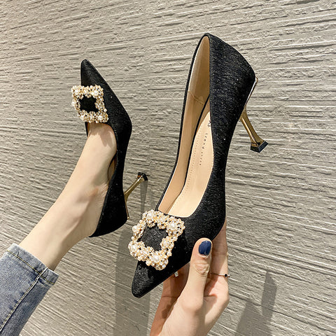 Women's Shallow Mouth Commuter Rhinestone Square Buckle Women's Shoes