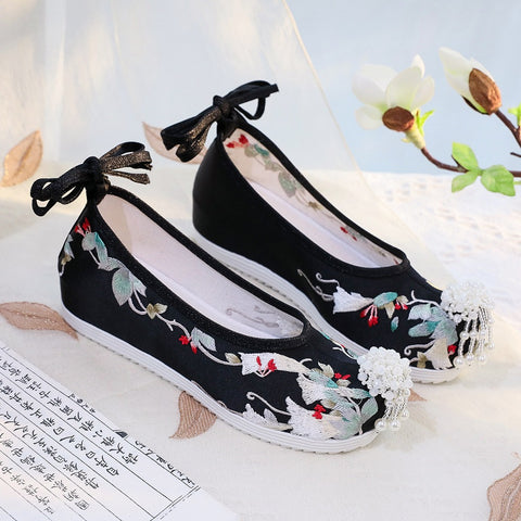 Women's Han Clothing Archaistic Ancient Costume Embroidered Height Canvas Shoes