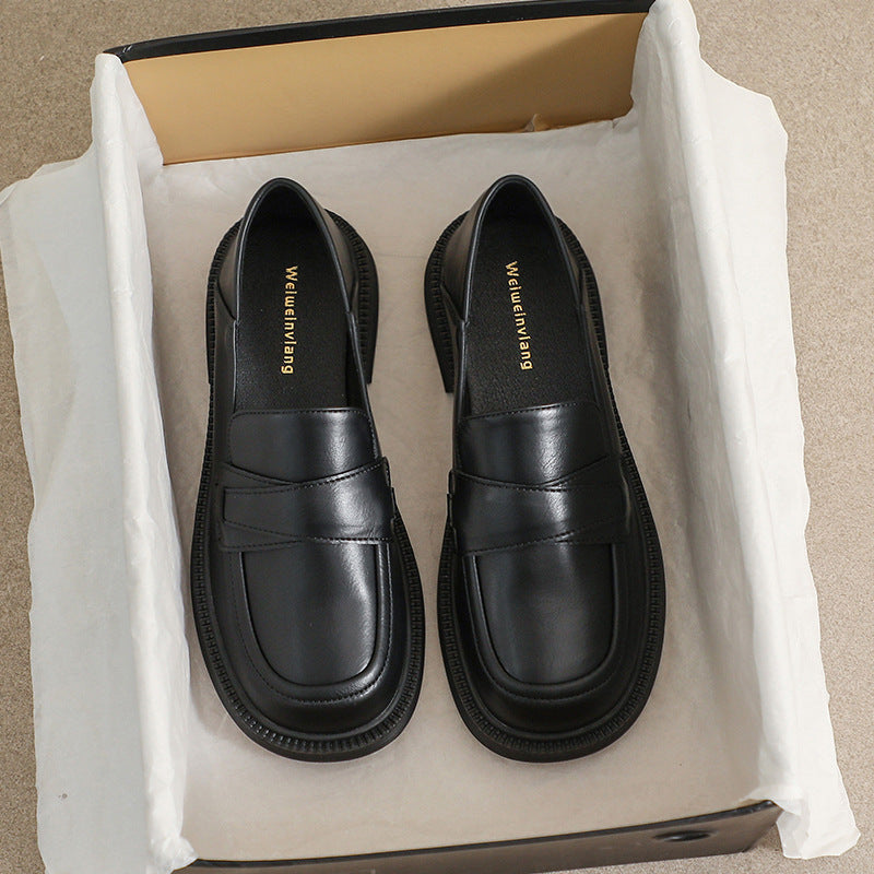 Cool Women's Black Vintage Thick Soft Loafers