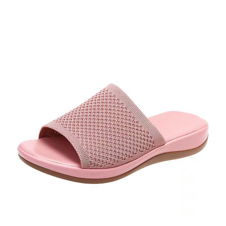 Women's Thick Low Pu Sole Lightweight Flying Woven Slippers