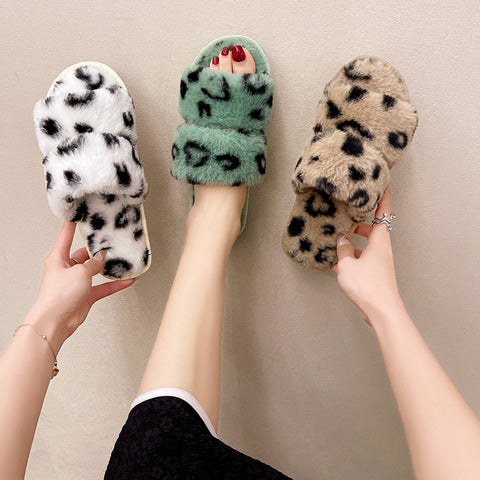 Women's Flat Cotton Fashion Leopard Print Plus House Slippers