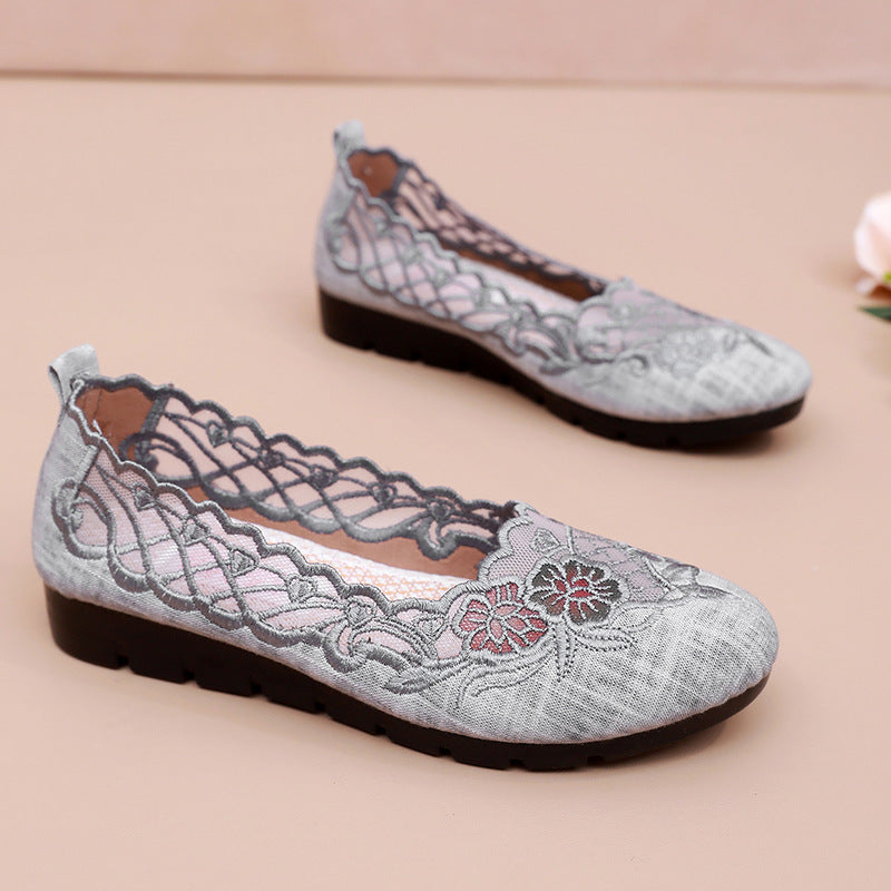 Tennis Versatile Embroidered Hollow Low-cut Comfortable Non-slip Canvas Shoes