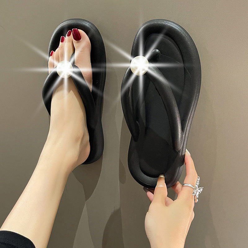 Women's Flip-flops Summer Fashion Pearl Outerwear Flat Seaside Sandals