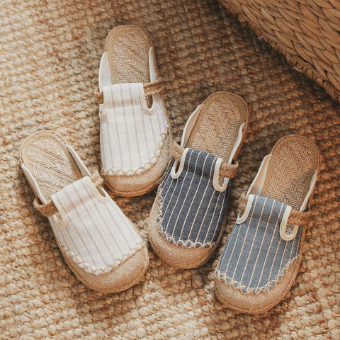 Charming Slouchy New Attractive Striped Linen Sandals
