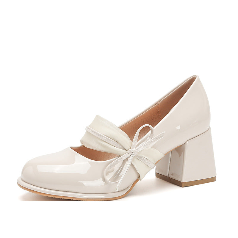 Unique Gentle Small Chunky Ribbon High Loafers