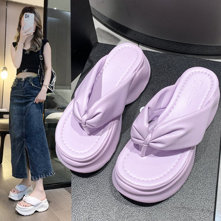 Women's Thick-soled Flip-flops Summer Fashion Outdoor Increased Pink Seaside Slippers